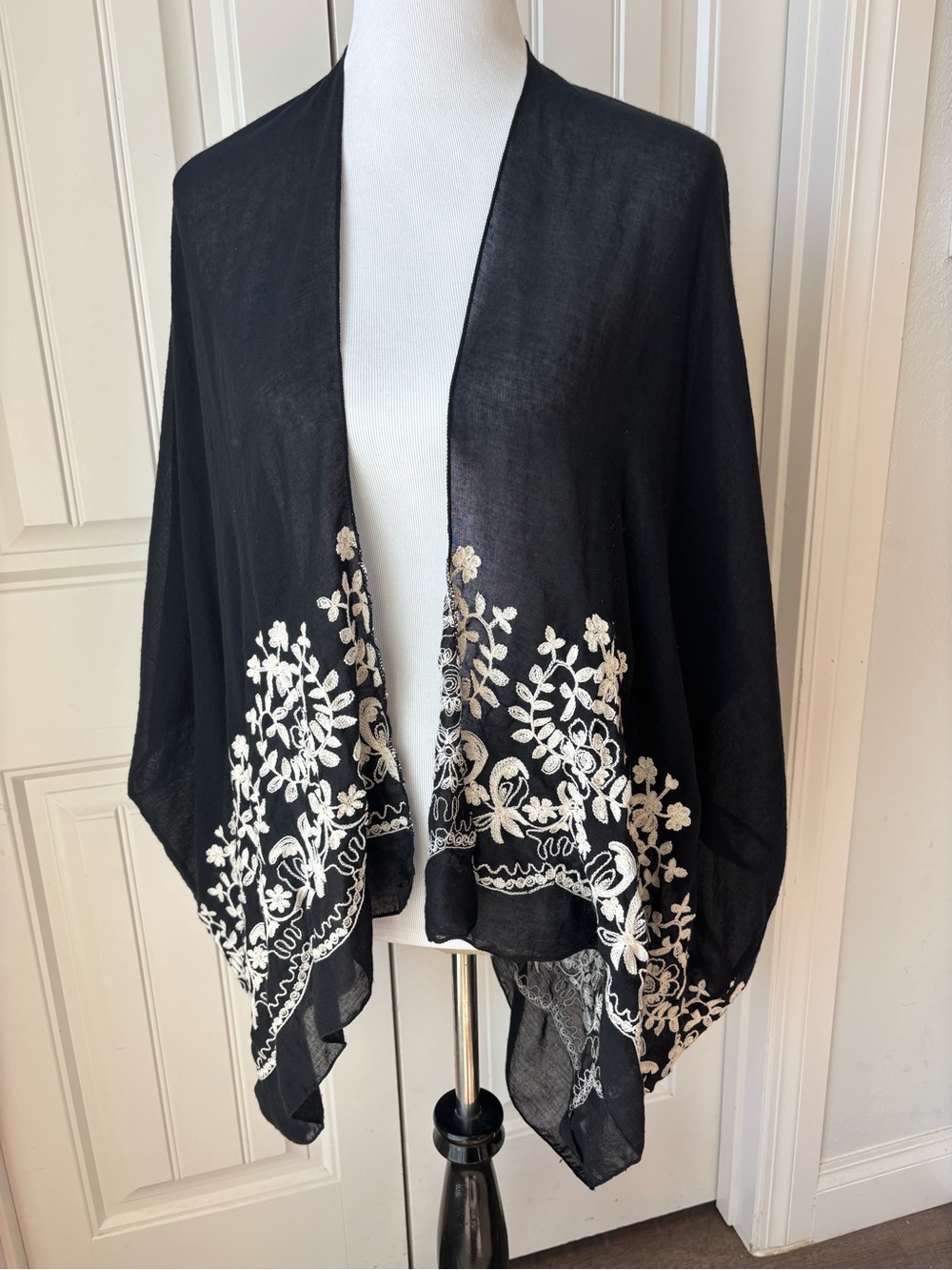 INC International Concepts Embroidered Black Sheer Kimono